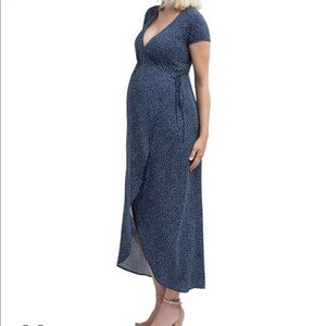 Nom maternity navy dotted wrap dress - size S